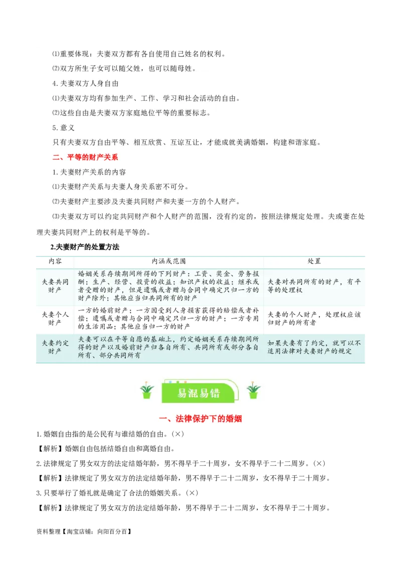 专题41珍惜婚姻关系_新高考复习资料_2024年新高考资料_一轮复习资料_口袋书2024年高考政治一轮复习知识清单（新高考通用）