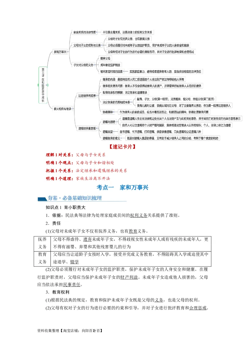 第05课在和睦家庭中成长（讲义）（解析版）_新高考复习资料_2024年新高考资料_一轮复习资料_完2024年高考政治一轮复习讲练测（课件+讲义+练习）（新教材新高考）_选择性必修2