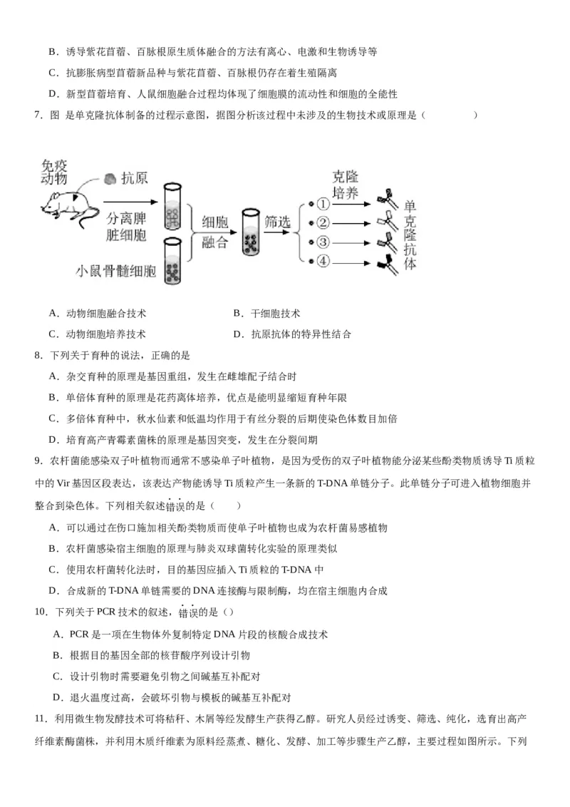 专题五生物技术与工程（选择题特训）-2024年高考生物二轮复习专题训练（全国通用）（原卷版）_2024年新高考资料_2.2024二轮复习_2024年高考生物二轮复习专题训练（全国通用）