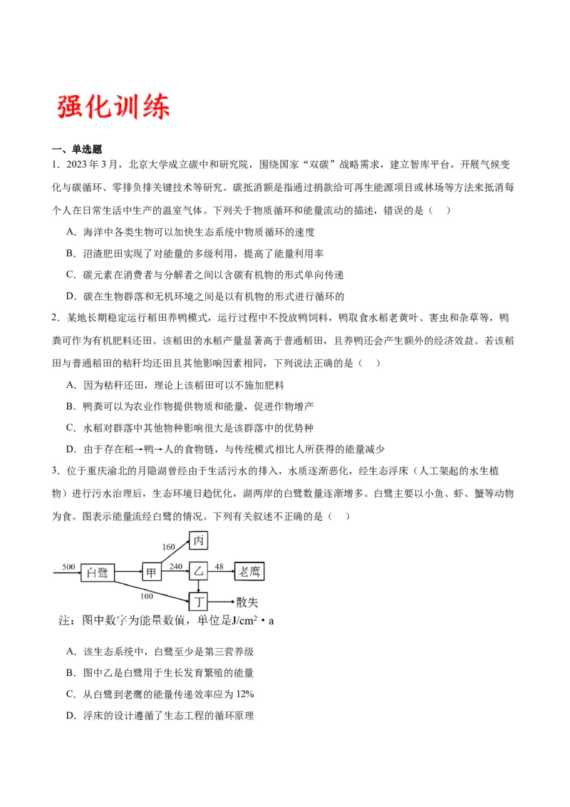 专题36生态系统的功能（原卷版）_2024年新高考资料_3.2024专项复习_备战2024年高考生物一轮复习重难点专项突破_专题36生态系统的功能-备战2024年高考生物一轮复习重难点专项突破