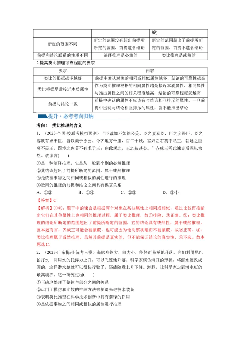 第07课学会归纳与类比推理（讲义）（解析版）_新高考复习资料_2024年新高考资料_一轮复习资料_完2024年高考政治一轮复习讲练测（课件+讲义+练习）（新教材新高考）_选择性必修3