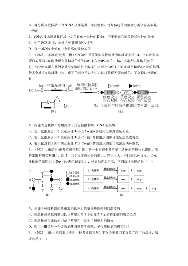 专题32基因工程（精练）（原卷版）_2024年新高考资料_1.2024一轮复习_备战2024年高考生物一轮复习串讲精练（新高考专用）