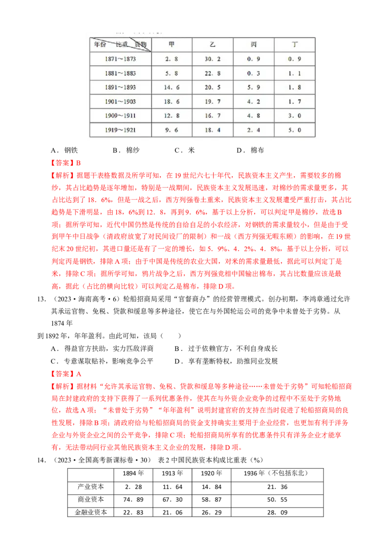 专题07冲击转型&mdash;中国近现代的经济转型与社会生活变迁（练习）（解析版）_2025年新高考资料_二轮复习_01高考语文等多个文件_上好课2025年高考历史二轮复习讲练测（新高考通用）