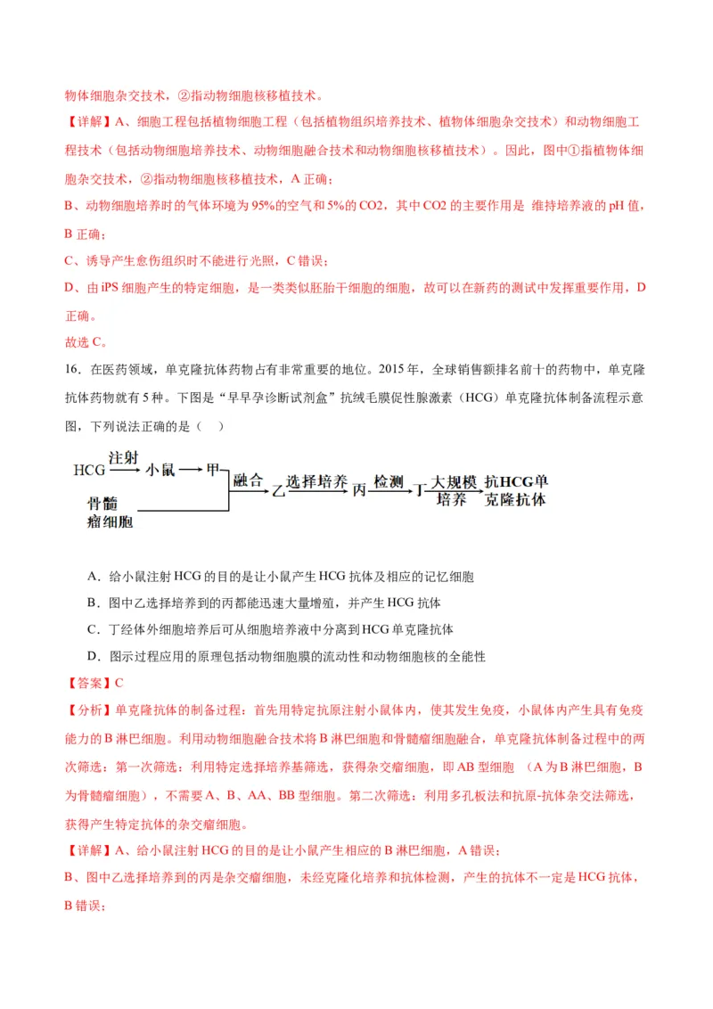 专题41动物细胞工程（解析版）_2024年新高考资料_3.2024专项复习_备战2024年高考生物一轮复习重难点专项突破_专题41动物细胞工程-备战2024年高考生物一轮复习重难点专项突破