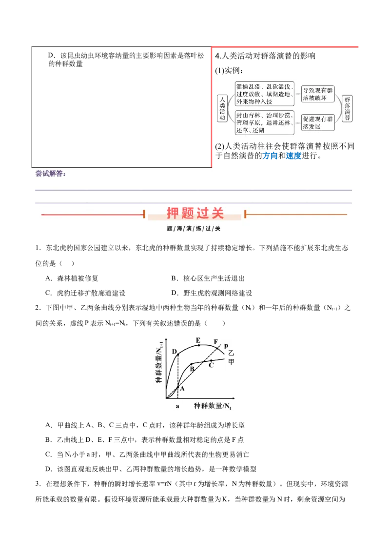 押新高考卷种群和群落（原卷版）-备战2024年高考生物临考题号押题（新高考通用）_2024年新高考资料_5.2024三轮冲刺_备战2024年高考生物临考题号押题（新高考通用）322745222