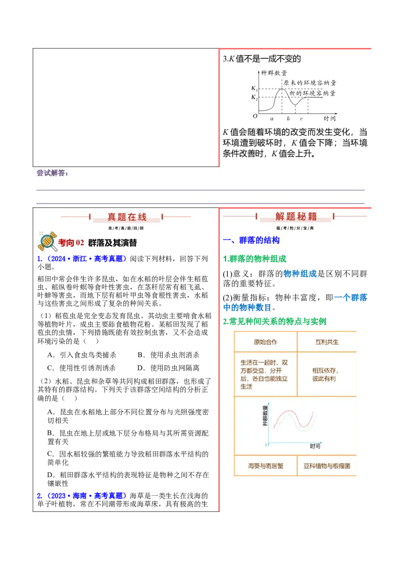 押新高考卷种群和群落（原卷版）-备战2024年高考生物临考题号押题（新高考通用）_2024年新高考资料_5.2024三轮冲刺_备战2024年高考生物临考题号押题（新高考通用）322745222