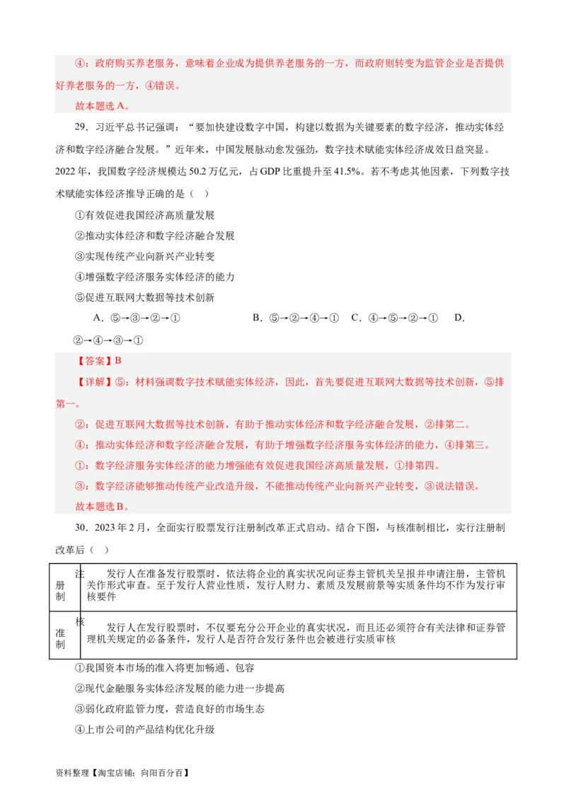 必修2《经济与社会》选择题专练50题(解析版）-备战2024年高考政治考试易错题（新高考专用）_新高考复习资料_2024年新高考资料_专项复习资料_第二部分消灭易错专练