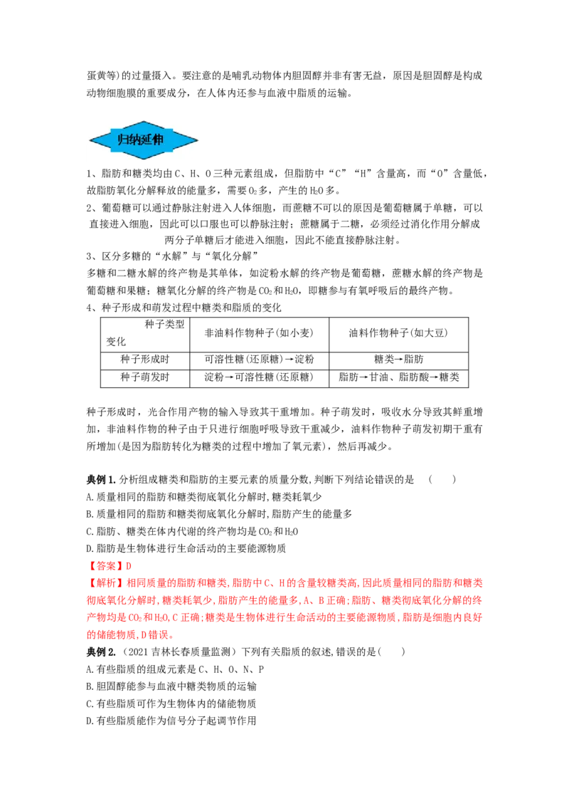 专题02细胞中的无机物、糖类和脂质（串讲）（解析版）_2024年新高考资料_1.2024一轮复习_备战2024年高考生物一轮复习串讲精练（新高考专用）