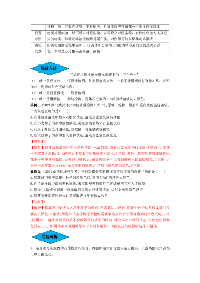 专题02细胞中的无机物、糖类和脂质（串讲）（解析版）_2024年新高考资料_1.2024一轮复习_备战2024年高考生物一轮复习串讲精练（新高考专用）
