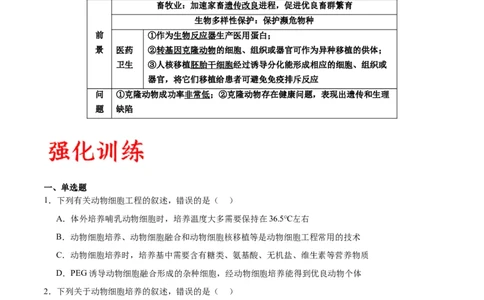 专题41动物细胞工程（原卷版）_2024年新高考资料_3.2024专项复习_备战2024年高考生物一轮复习重难点专项突破_专题41动物细胞工程-备战2024年高考生物一轮复习重难点专项突破