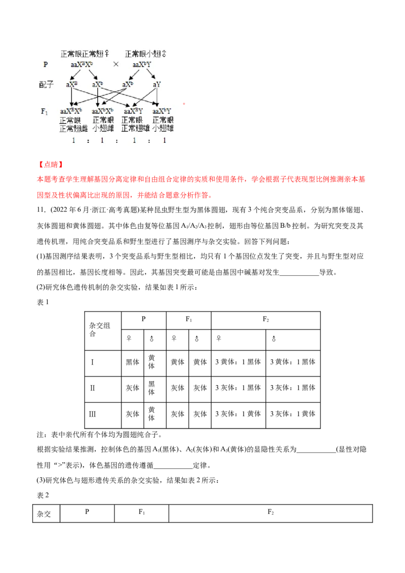 专题06基因的分离定律和自由组合定律-2022年高考真题和模拟题生物分专题训练（教师版含解析）_2024年新高考资料_1.2024一轮复习_赠2022年高考生物真题与模拟题分类