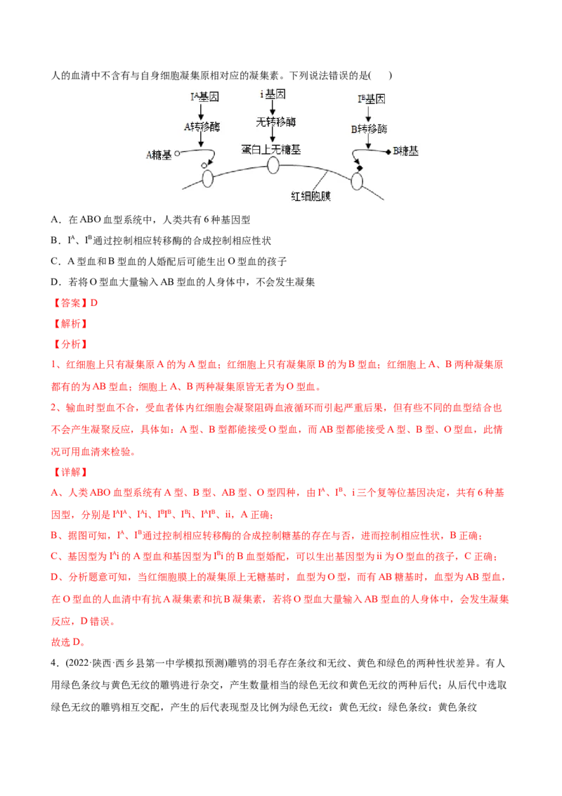 专题06基因的分离定律和自由组合定律-2022年高考真题和模拟题生物分专题训练（教师版含解析）_2024年新高考资料_1.2024一轮复习_赠2022年高考生物真题与模拟题分类