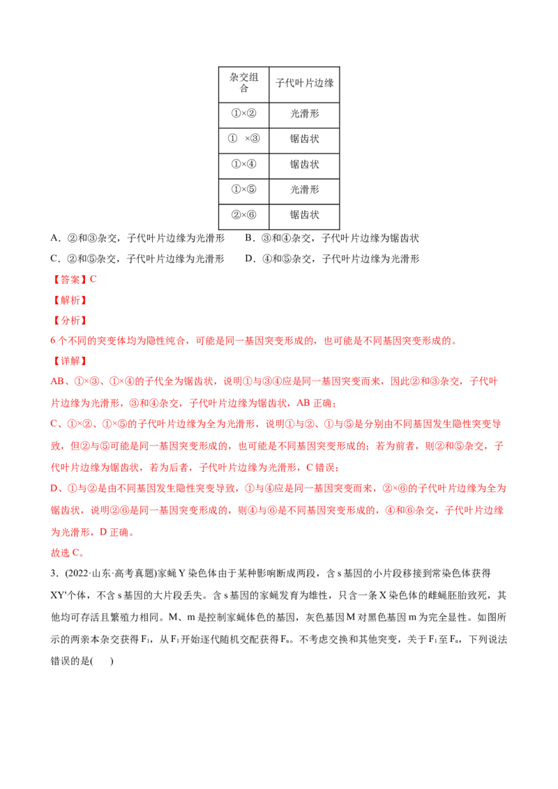 专题06基因的分离定律和自由组合定律-2022年高考真题和模拟题生物分专题训练（教师版含解析）_2024年新高考资料_1.2024一轮复习_赠2022年高考生物真题与模拟题分类