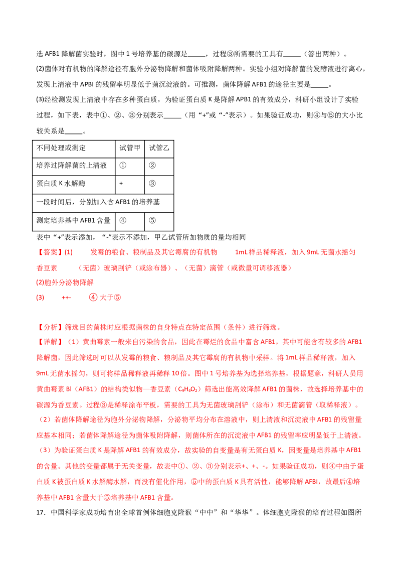 单元检测卷10生物技术与工程（解析版）_2024年新高考资料_1.2024一轮复习_2024年高考生物一轮复习考点通关卷（新高考通用）