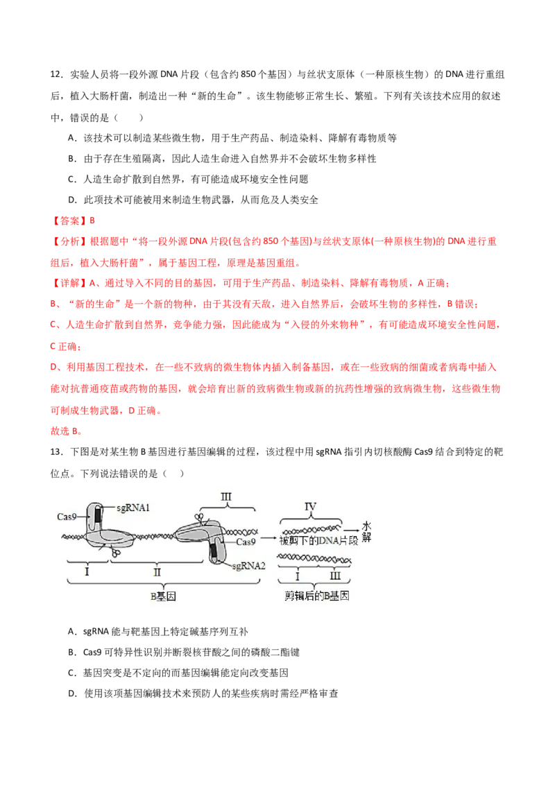 单元检测卷10生物技术与工程（解析版）_2024年新高考资料_1.2024一轮复习_2024年高考生物一轮复习考点通关卷（新高考通用）