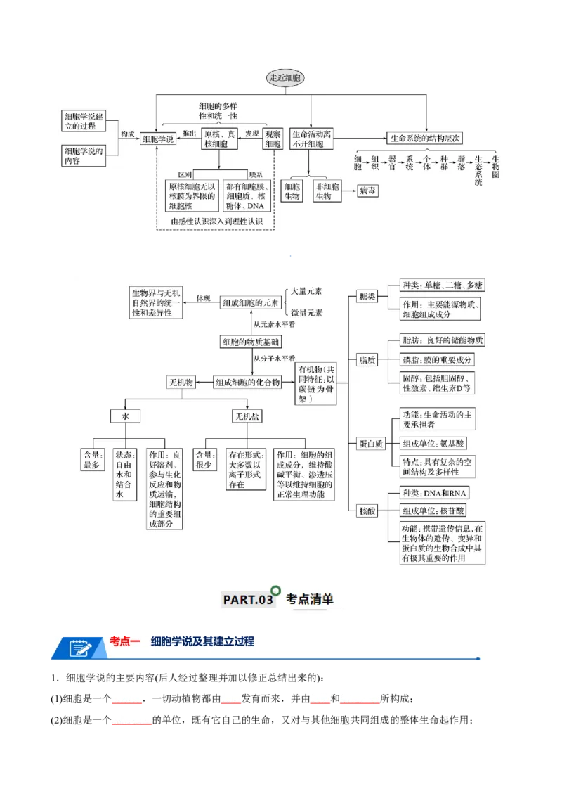 宝典01走近细胞及细胞的分子组成（10考点+14易错点）（原卷版）_2024年新高考资料_1.2024一轮复习_2024年高考生物一轮复习知识清单