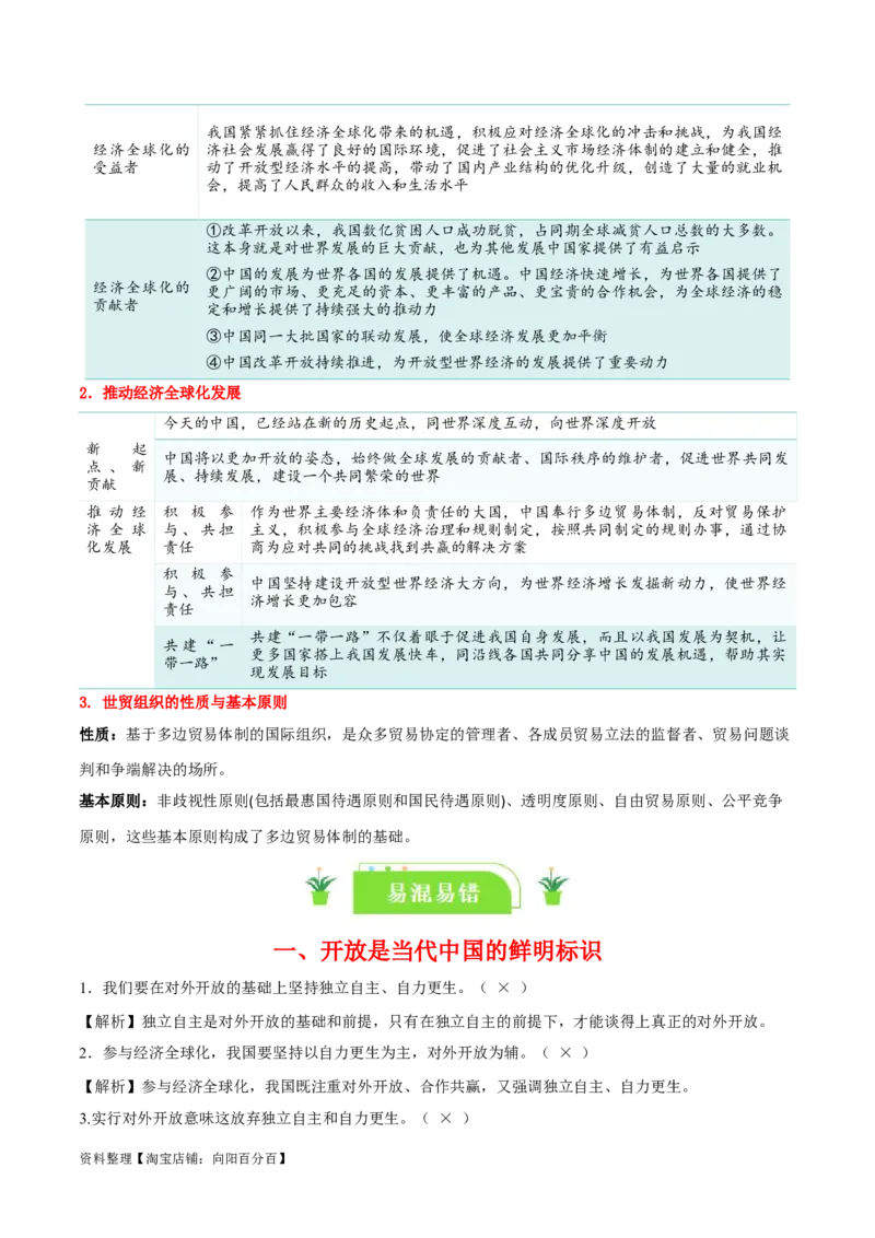 专题33经济全球化与中国_新高考复习资料_2024年新高考资料_一轮复习资料_口袋书2024年高考政治一轮复习知识清单（新高考通用）
