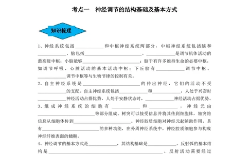 专题24神经调节（串讲）（原卷版）_2024年新高考资料_1.2024一轮复习_备战2024年高考生物一轮复习串讲精练（新高考专用）