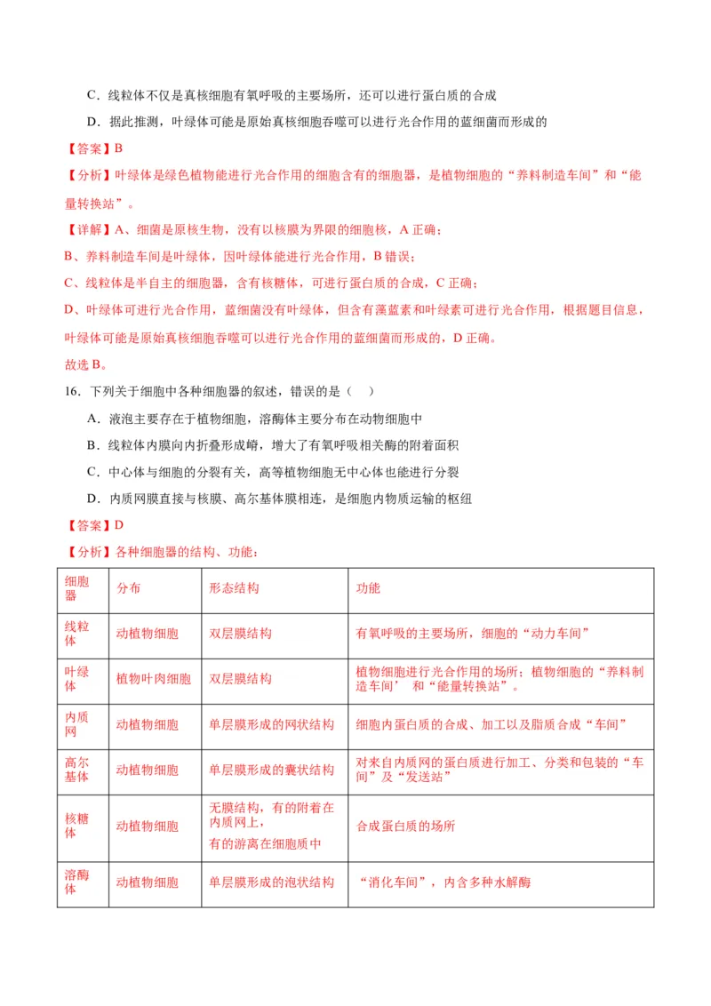 专题6细胞器和生物膜系统（解析版)_2024年新高考资料_3.2024专项复习_备战2024年高考生物一轮复习重难点专项突破_专题06细胞器和生物膜系统-备战2024年高考生物一轮复习重难点专项突破