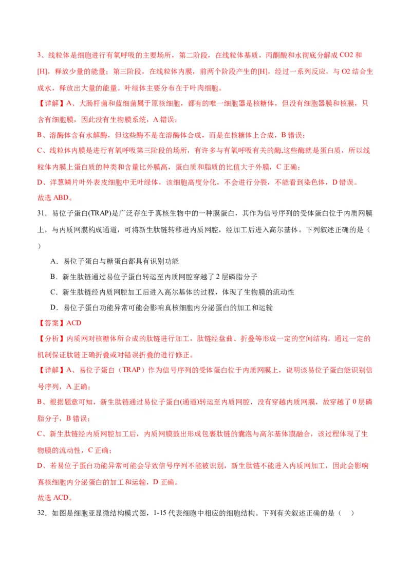 专题6细胞器和生物膜系统（解析版)_2024年新高考资料_3.2024专项复习_备战2024年高考生物一轮复习重难点专项突破_专题06细胞器和生物膜系统-备战2024年高考生物一轮复习重难点专项突破