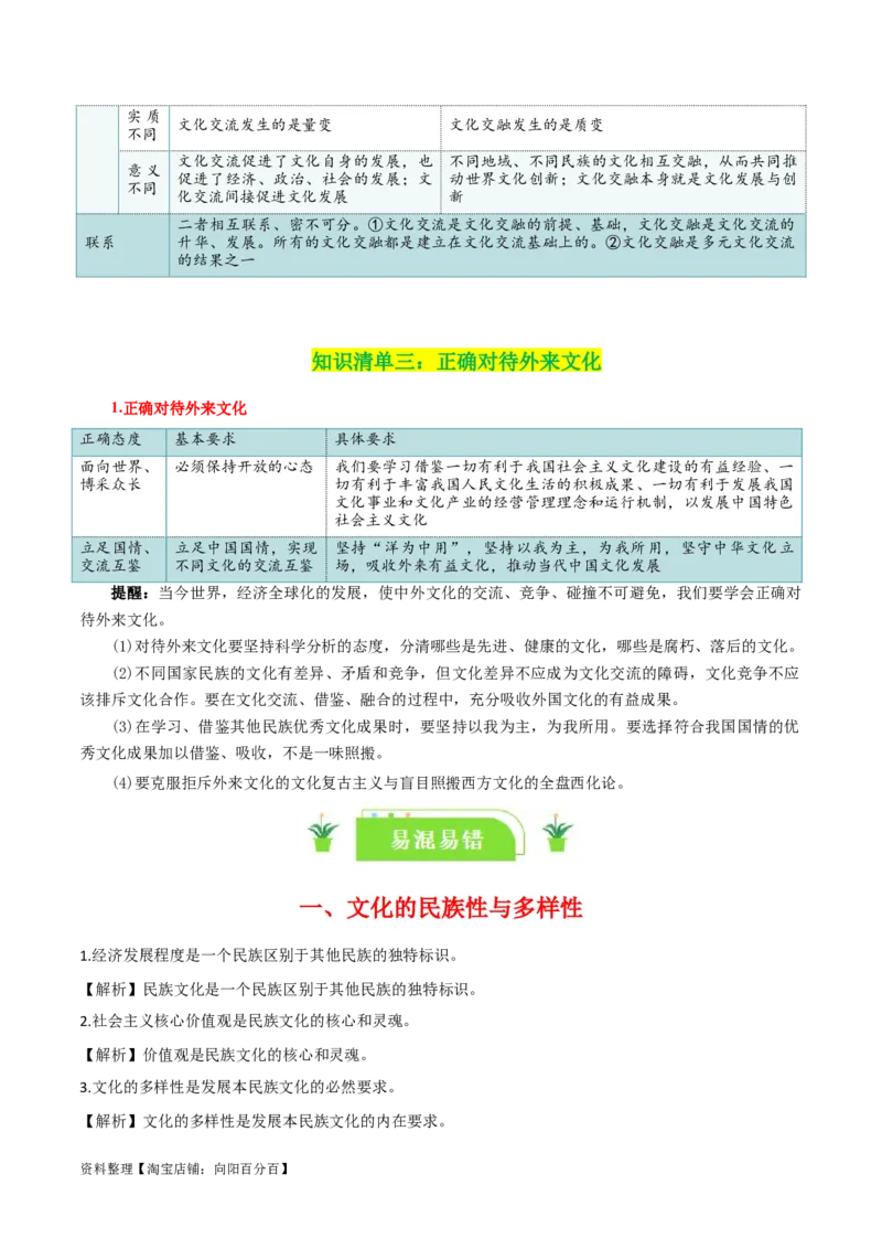 专题25学习借鉴外来文化的有益成果_新高考复习资料_2024年新高考资料_一轮复习资料_口袋书2024年高考政治一轮复习知识清单（新高考通用）