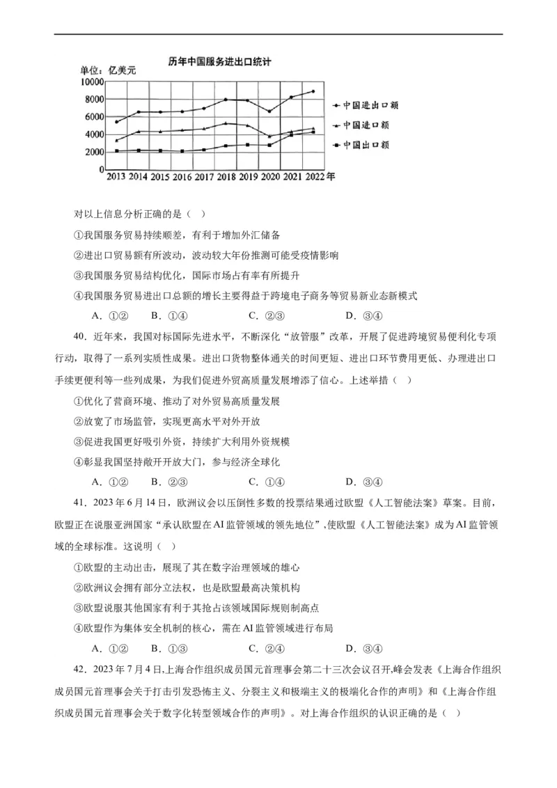 选择性必修1《当代国际政治与经济》选择题专练50题(原卷版）-备战2024年高考政治考试易错题（新高考专用）_新高考复习资料_2024年新高考资料_专项复习资料_第二部分消灭易错专练