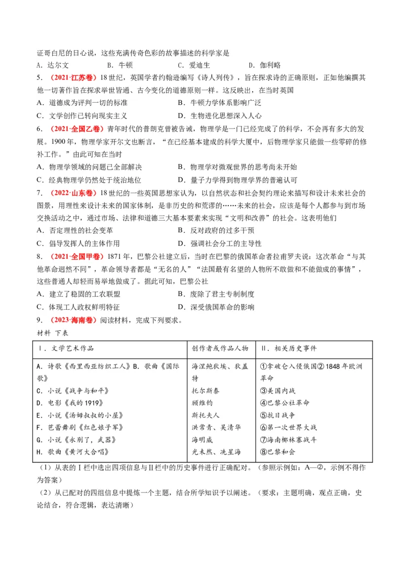 第10讲资本主义制度的确立（练习）（原卷版）_2024年新高考资料_2.2024二轮复习_2024年高考历史二轮复习讲练测（新教材新高考）