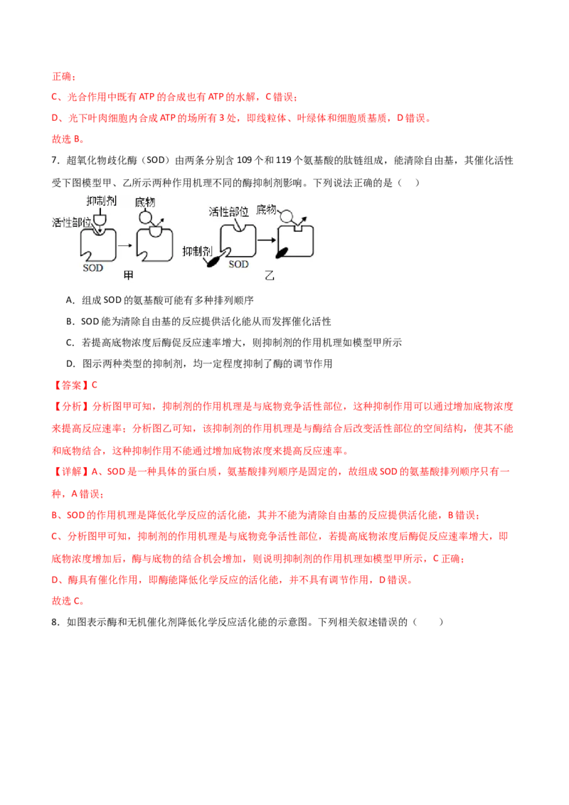 单元检测卷03细胞的能量供应和利用（解析版）_2024年新高考资料_1.2024一轮复习_2024年高考生物一轮复习考点通关卷（新高考通用）