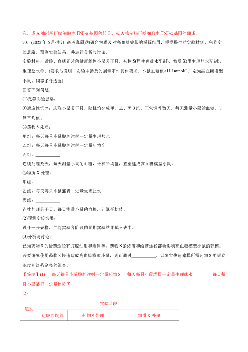 专题09动物生命活动的调节-2022年高考真题和模拟题生物分专题训练（教师版含解析）_2024年新高考资料_1.2024一轮复习_赠2022年高考生物真题与模拟题分类