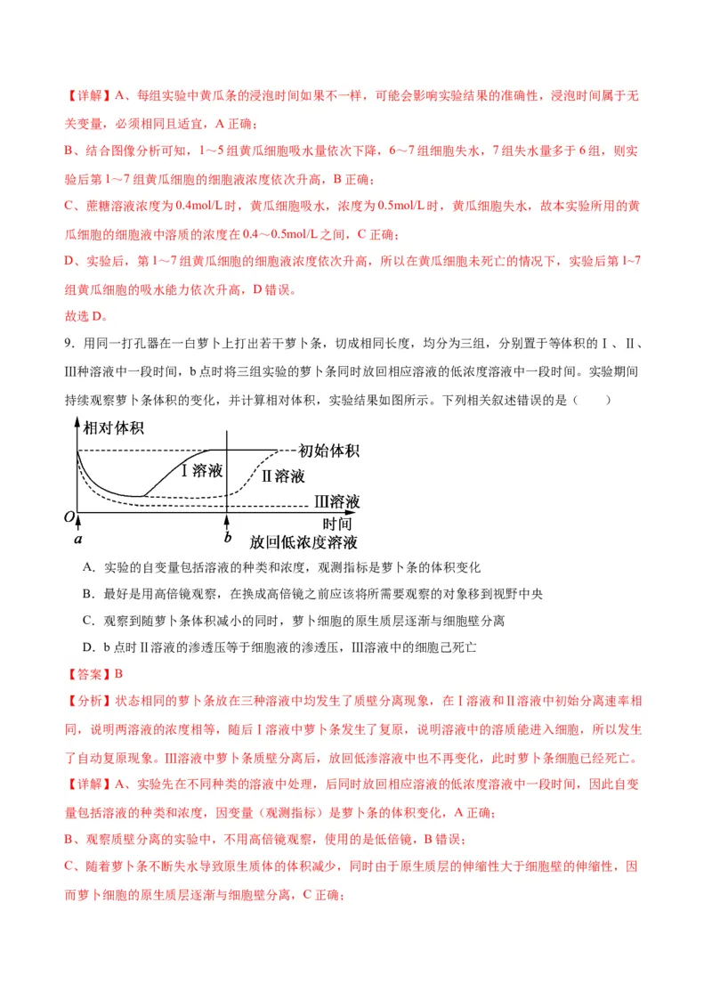 专题7物质运输（解析版)_2024年新高考资料_3.2024专项复习_备战2024年高考生物一轮复习重难点专项突破_专题07物质运输-备战2024年高考生物一轮复习重难点专项突破