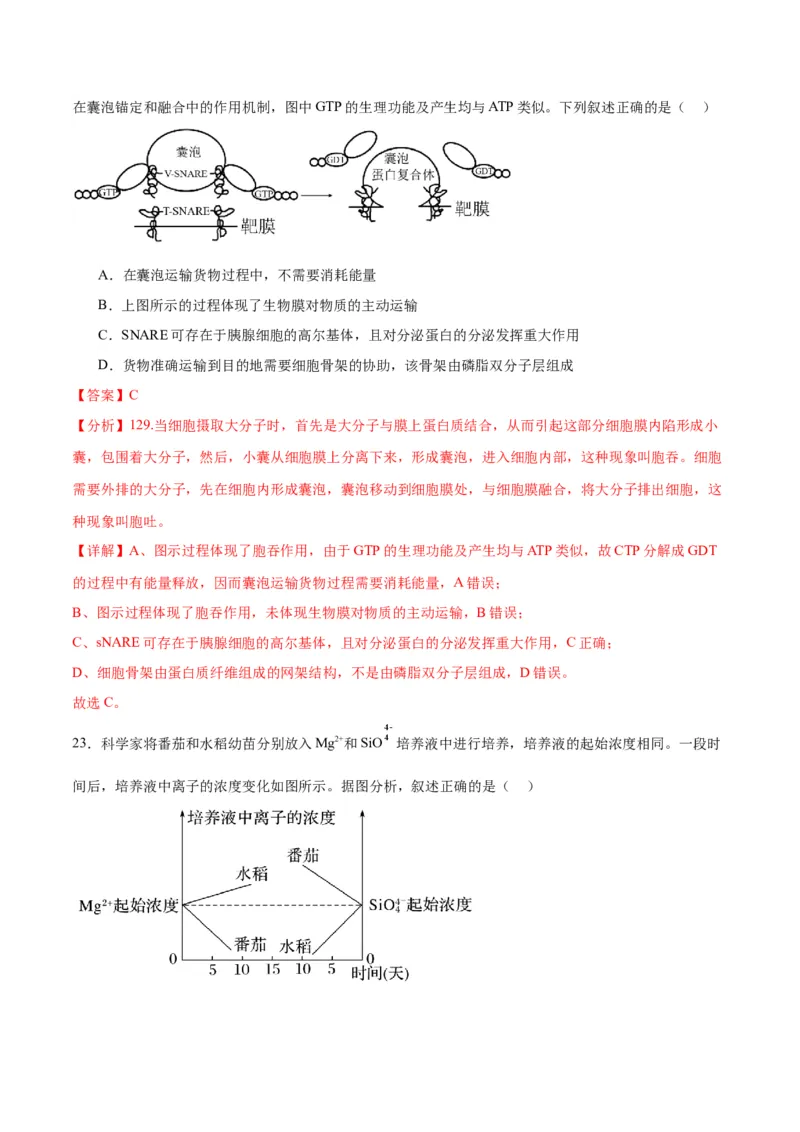 专题7物质运输（解析版)_2024年新高考资料_3.2024专项复习_备战2024年高考生物一轮复习重难点专项突破_专题07物质运输-备战2024年高考生物一轮复习重难点专项突破