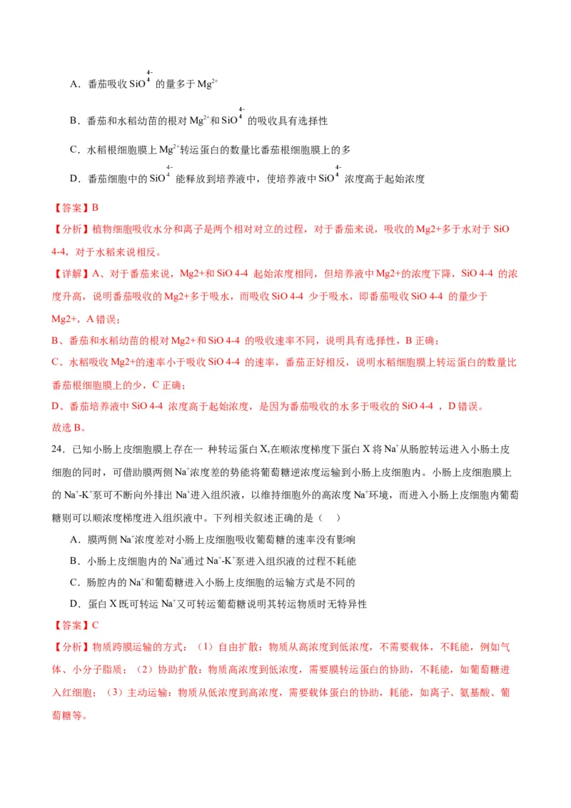 专题7物质运输（解析版)_2024年新高考资料_3.2024专项复习_备战2024年高考生物一轮复习重难点专项突破_专题07物质运输-备战2024年高考生物一轮复习重难点专项突破