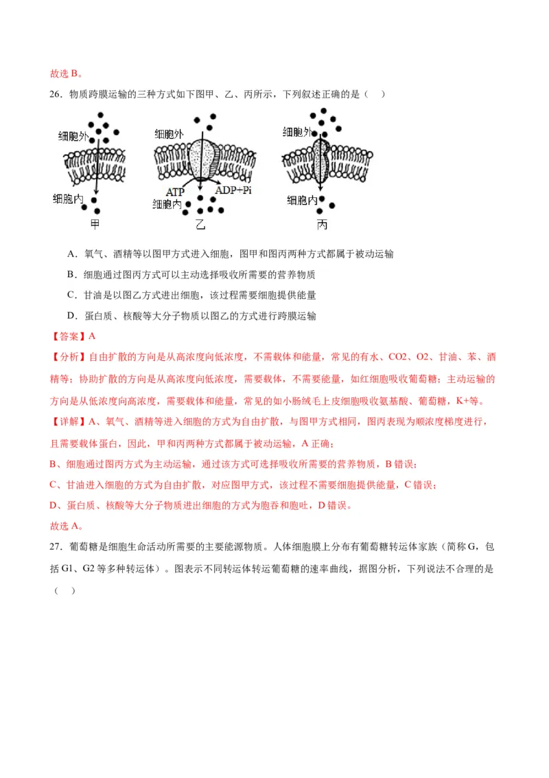 专题7物质运输（解析版)_2024年新高考资料_3.2024专项复习_备战2024年高考生物一轮复习重难点专项突破_专题07物质运输-备战2024年高考生物一轮复习重难点专项突破