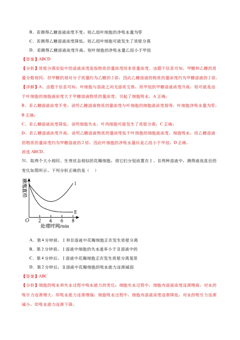 专题7物质运输（解析版)_2024年新高考资料_3.2024专项复习_备战2024年高考生物一轮复习重难点专项突破_专题07物质运输-备战2024年高考生物一轮复习重难点专项突破