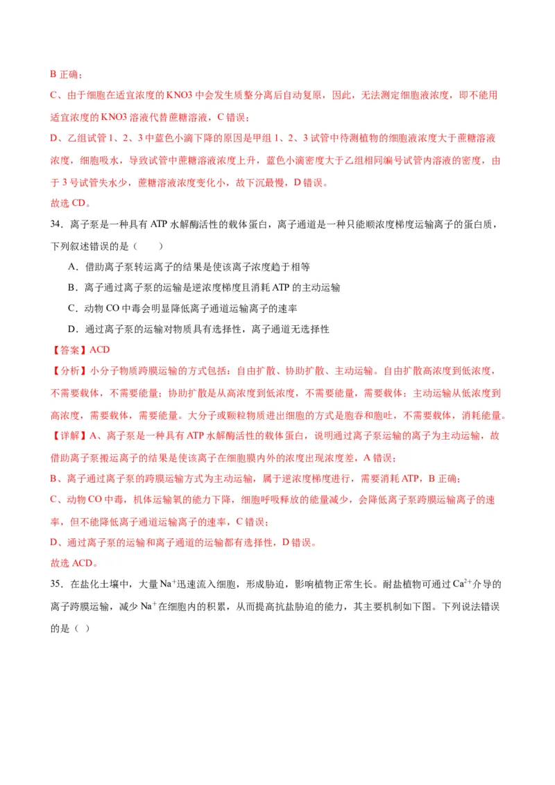 专题7物质运输（解析版)_2024年新高考资料_3.2024专项复习_备战2024年高考生物一轮复习重难点专项突破_专题07物质运输-备战2024年高考生物一轮复习重难点专项突破