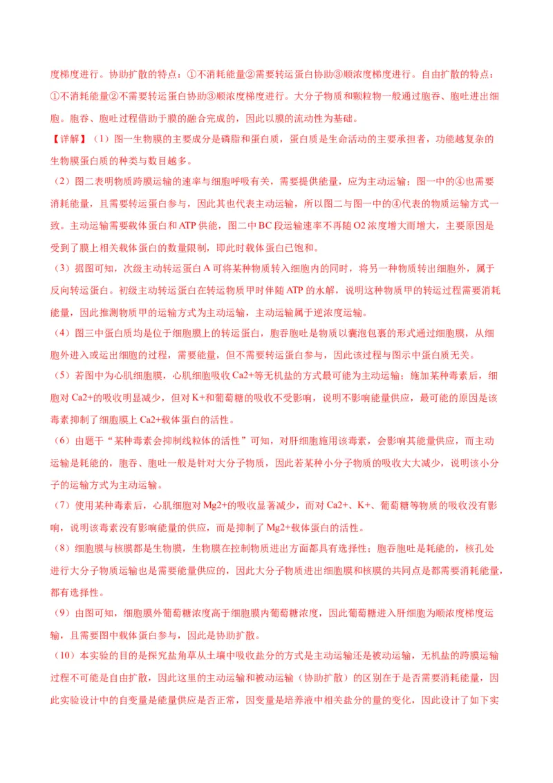 专题7物质运输（解析版)_2024年新高考资料_3.2024专项复习_备战2024年高考生物一轮复习重难点专项突破_专题07物质运输-备战2024年高考生物一轮复习重难点专项突破