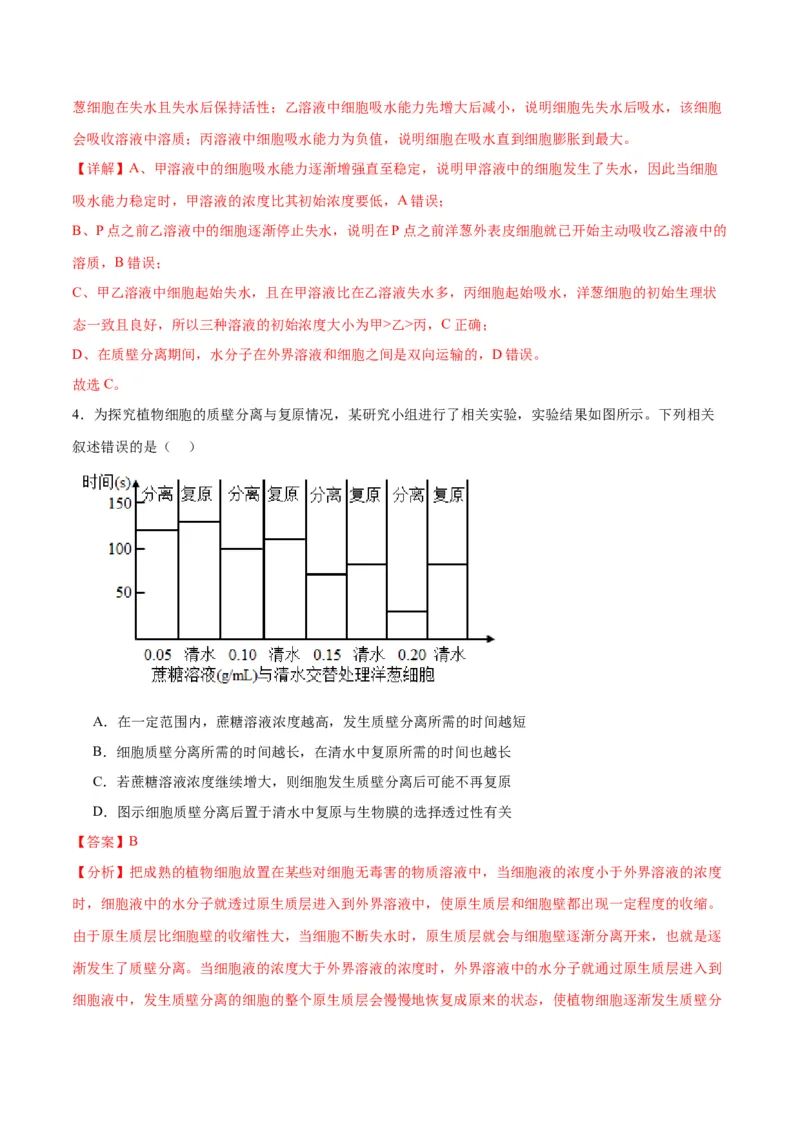 专题7物质运输（解析版)_2024年新高考资料_3.2024专项复习_备战2024年高考生物一轮复习重难点专项突破_专题07物质运输-备战2024年高考生物一轮复习重难点专项突破