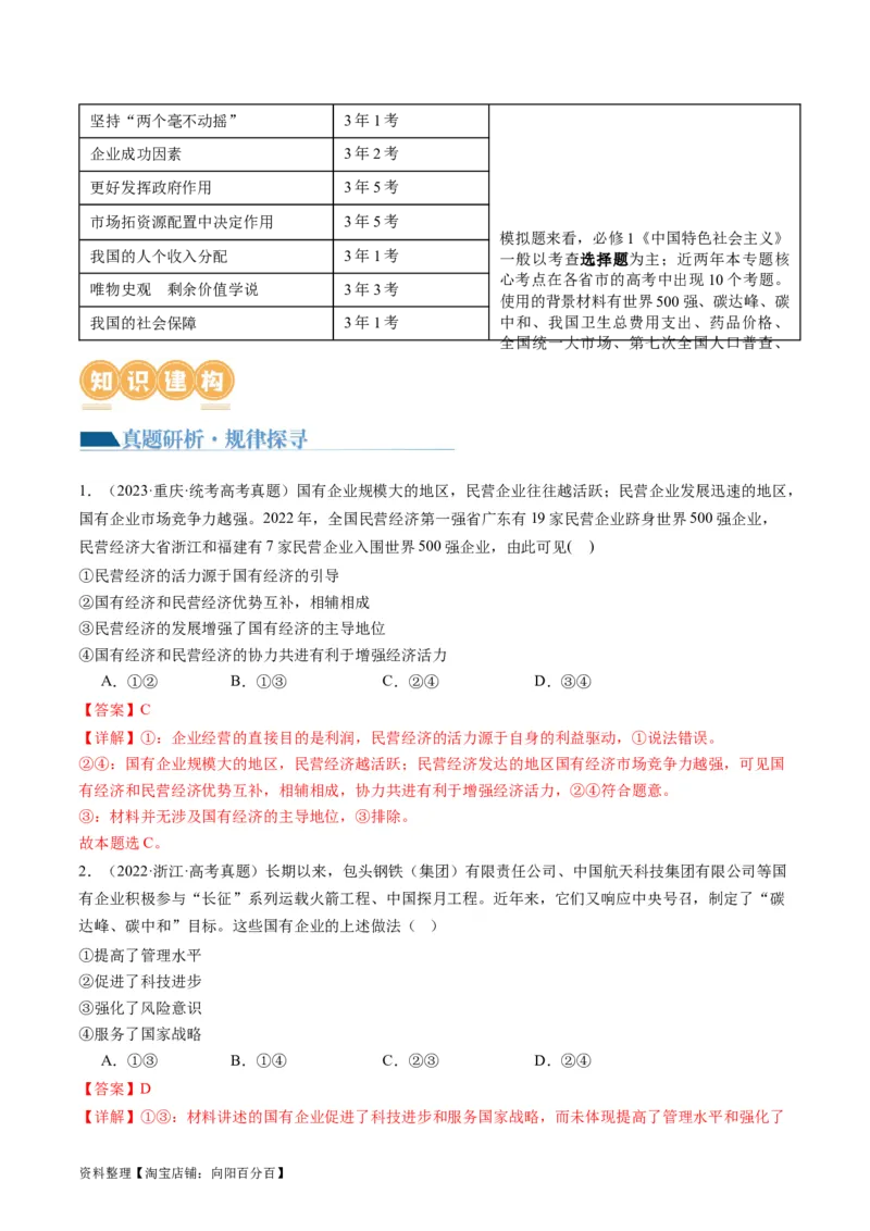 专题03我国的基本经济制度（讲义）（解析版）_新高考复习资料_2024年新高考资料_二轮复习资料_2024年高考政治二轮复习讲练测（新教材新高考）_配套讲义（原卷版+解析版）
