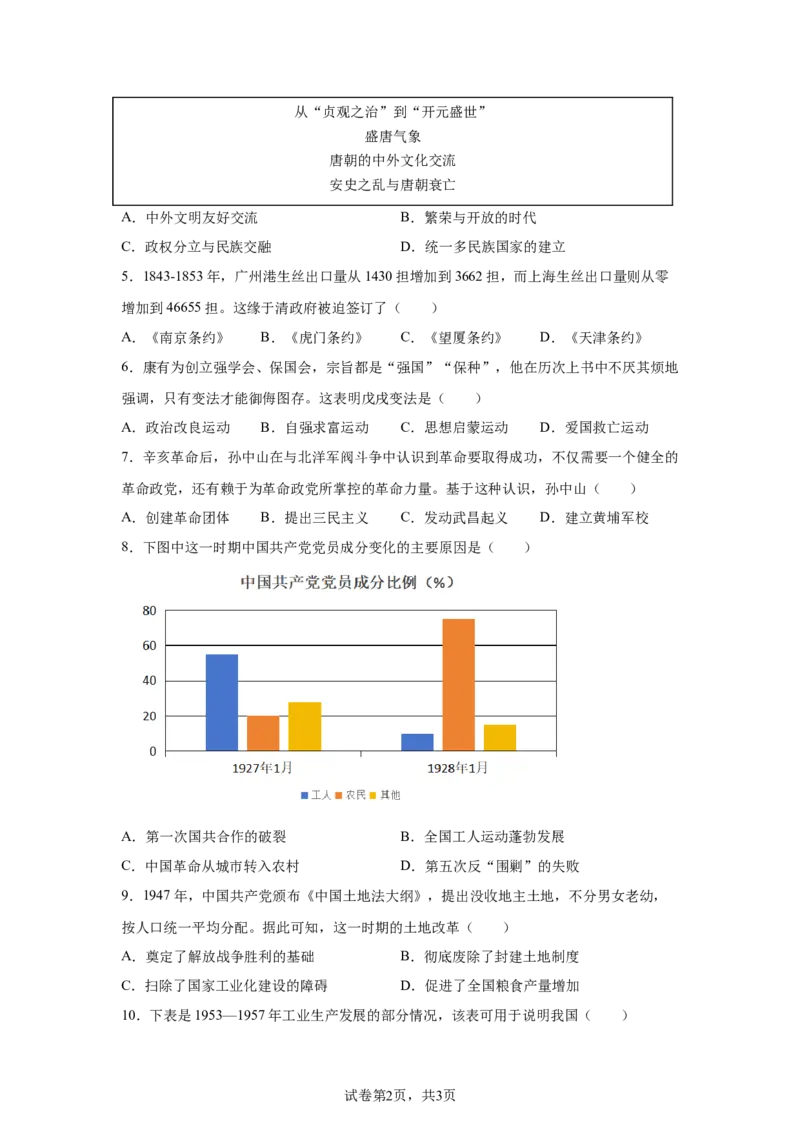 2025年四川省南充市中考历史真题_6.2015-2025年中考历史_6.2025各省市历史_四川
