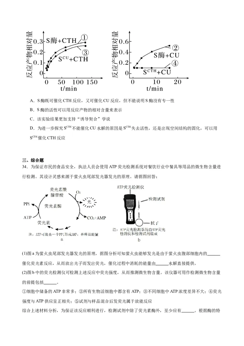 专题8酶和ATP（原卷版)_2024年新高考资料_3.2024专项复习_备战2024年高考生物一轮复习重难点专项突破_专题08酶和ATP-备战2024年高考生物一轮复习重难点专项突破