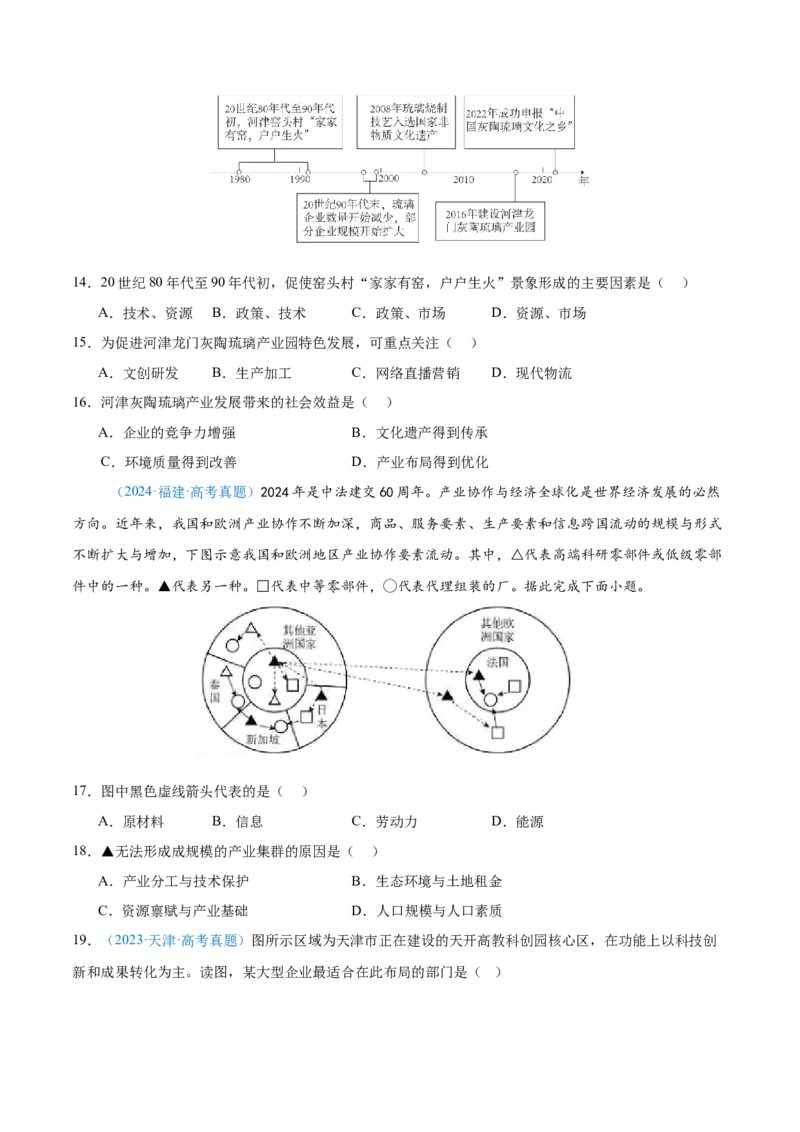 专题10工业和服务业+原卷版_2025年新高考资料_二轮复习_01高考语文等多个文件_2025年高三地理高考二轮复习专项提升_真题演练