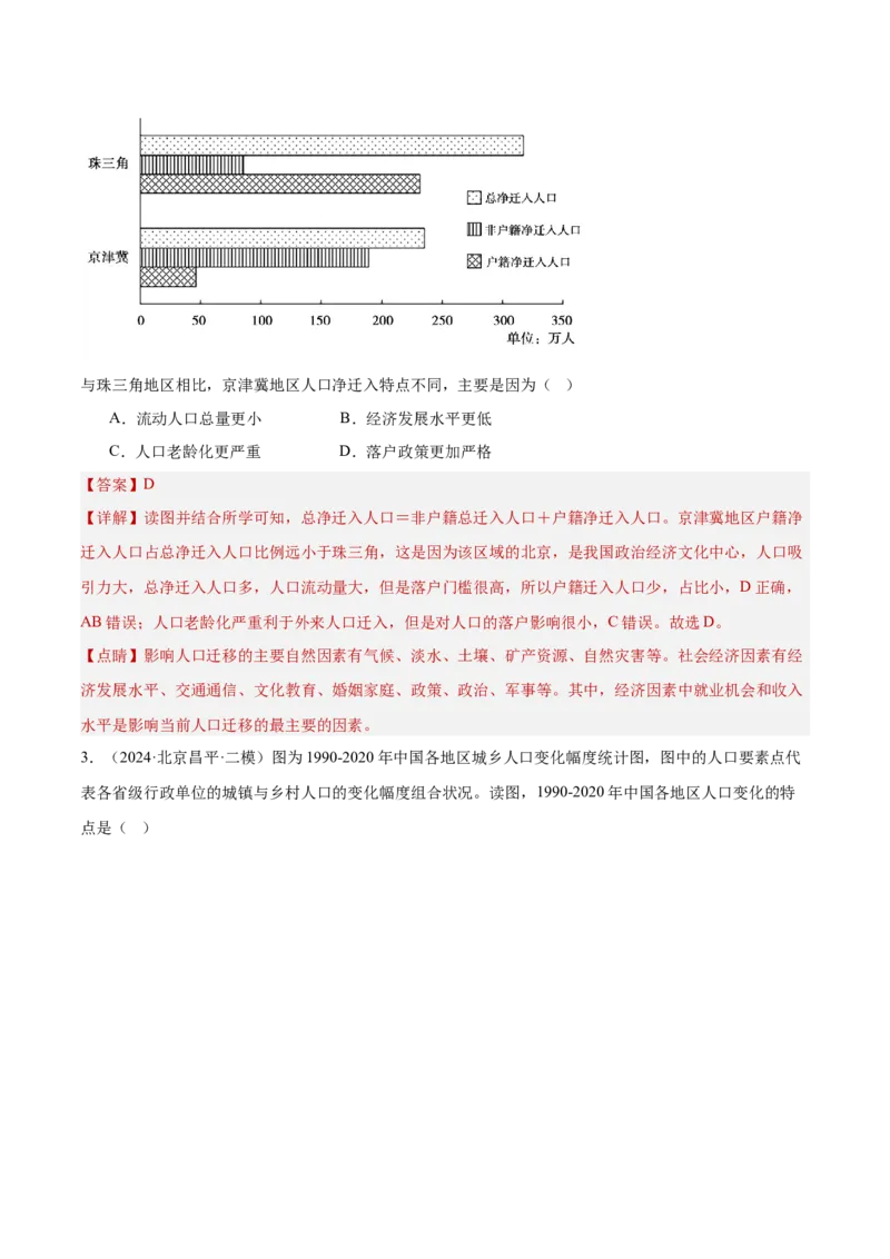 专题08人口与地理环境（解析版）_2025年新高考资料_二轮复习_2025年高三地理高考二轮复习专项提升（新高考通用）3405802_重点&middot;难点&middot;热点专练（分地区）_北京专用