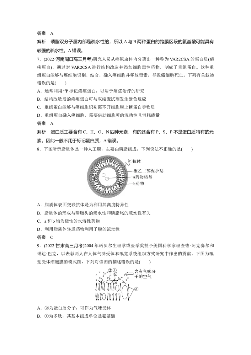 2023年高考生物一轮复习（全国版）第2单元第1课时　细胞膜的结构和功能_通用版（老高考）复习资料_2023年复习资料_一轮复习_2023年高考生物一轮复习讲义+课件（全国版）