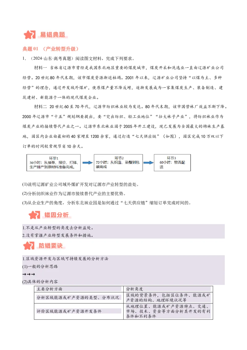 专题09工业生产与产业转移易错提分（3大易错点）（原卷版）_2025年新高考资料_二轮复习_2025年高三地理高考二轮复习专项提升（新高考通用）3405802_易错专练