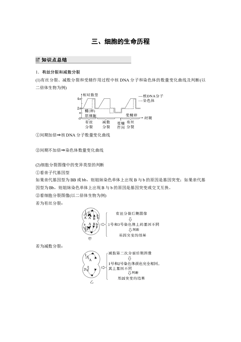 2023年高考生物二轮复习（全国版）第2篇考前必备第1部分三、细胞的生命历程_通用版（老高考）复习资料_2023年复习资料_二轮复习_2023年高考生物二轮复习讲义+课件（全国版）