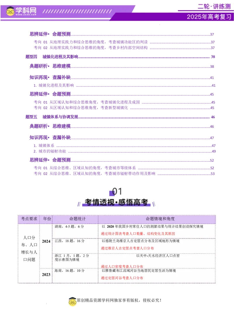 专题08人口与城市（讲义）（原卷版）_2025年新高考资料_二轮复习_上好课2025年高考地理二轮复习讲练测（新高考通用）3381954