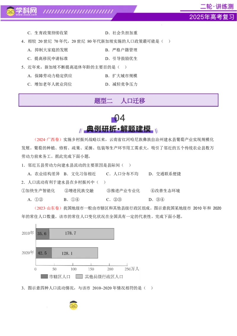 专题08人口与城市（讲义）（原卷版）_2025年新高考资料_二轮复习_上好课2025年高考地理二轮复习讲练测（新高考通用）3381954