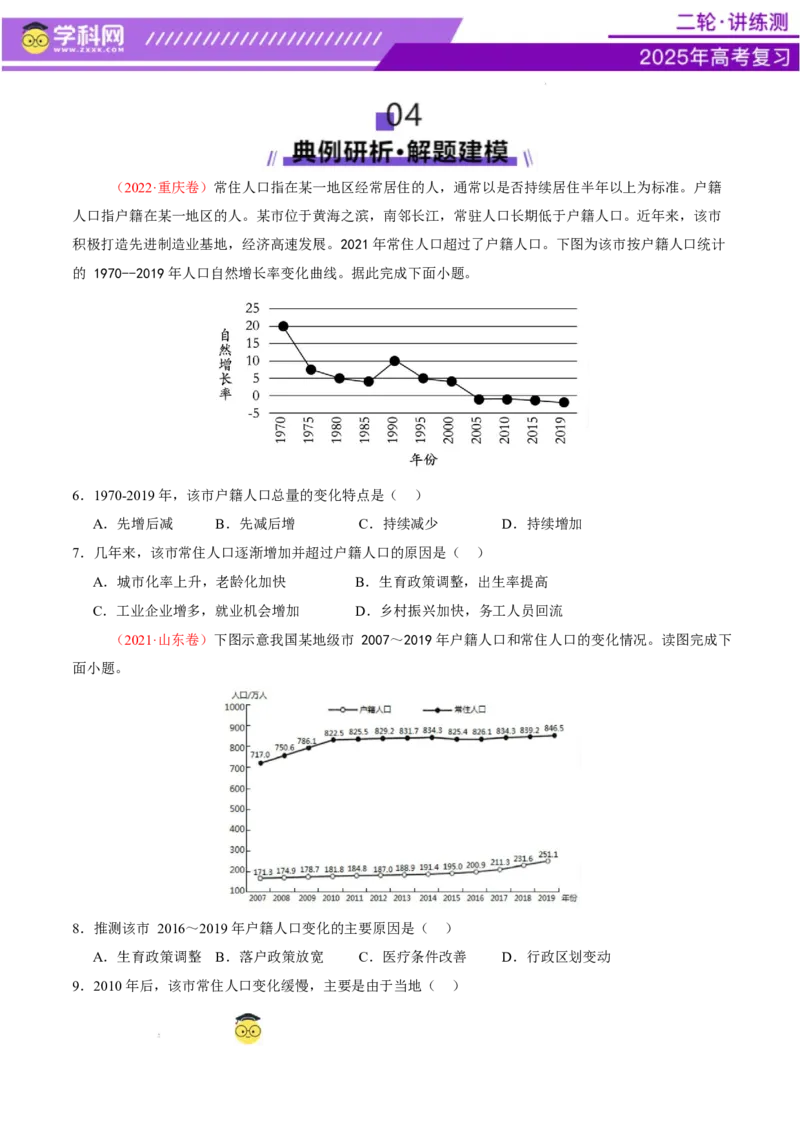 专题08人口与城市（讲义）（原卷版）_2025年新高考资料_二轮复习_上好课2025年高考地理二轮复习讲练测（新高考通用）3381954