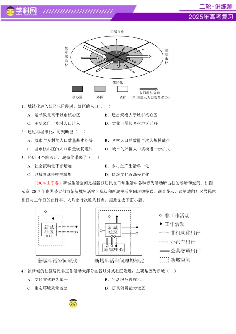 专题08人口与城市（讲义）（原卷版）_2025年新高考资料_二轮复习_上好课2025年高考地理二轮复习讲练测（新高考通用）3381954