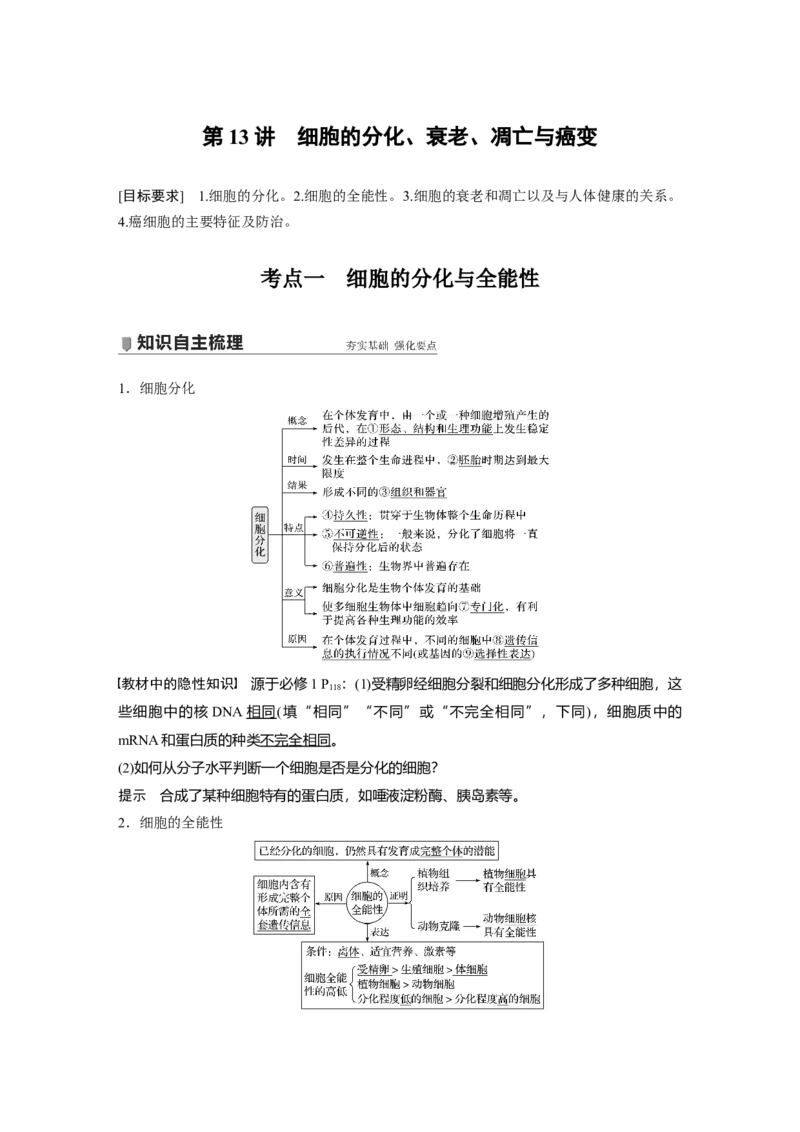 2022年高考生物一轮复习第4单元第13讲　细胞的分化、衰老、凋亡与癌变_新高考复习资料_2022年新高考复习资料_2022年一轮复习最新版_1.2022年高考生物一轮复习全国通用版